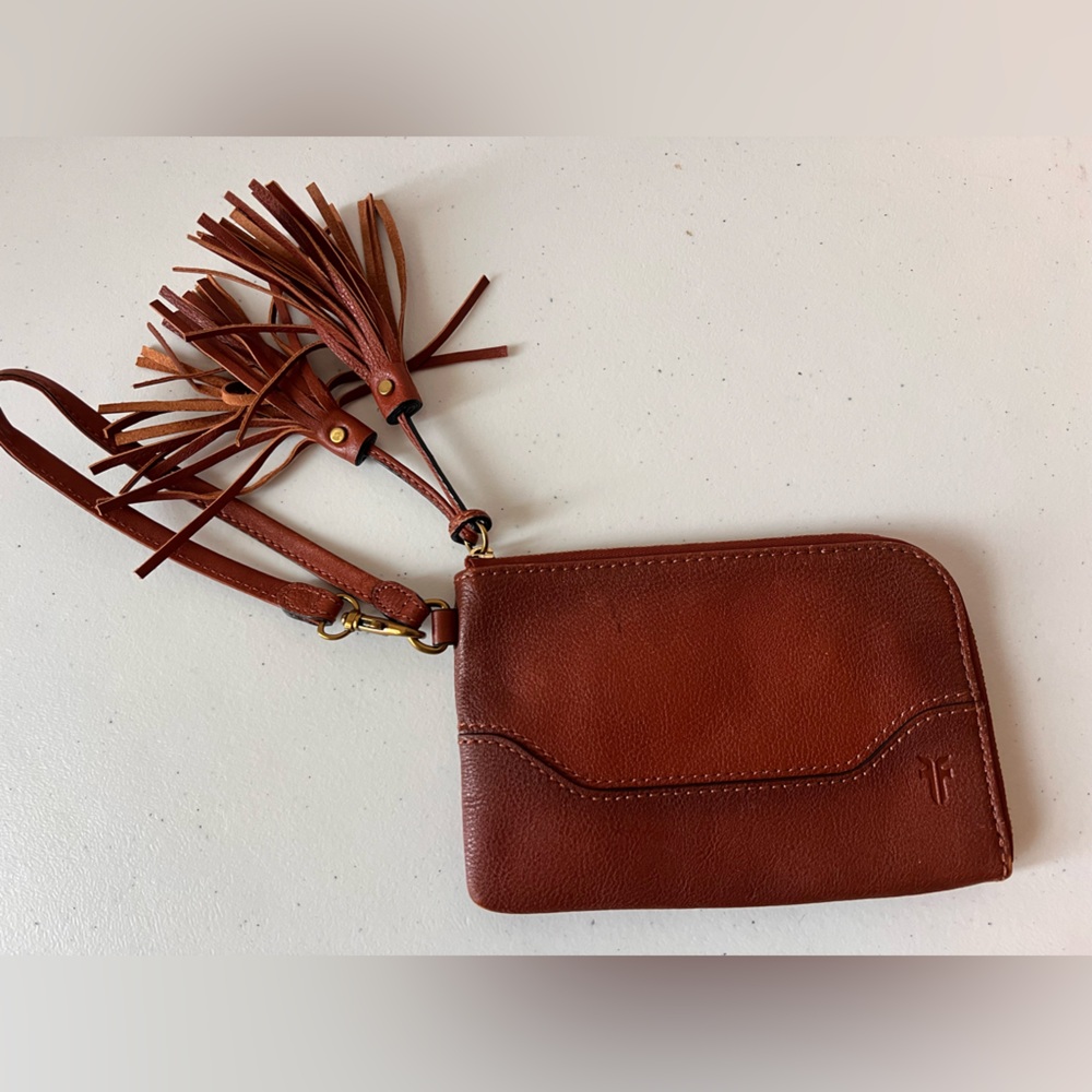 Frye Brown Leather Wristlet with Tassel - Picture 2 of 11